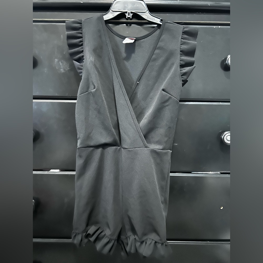 black ruffle romper
